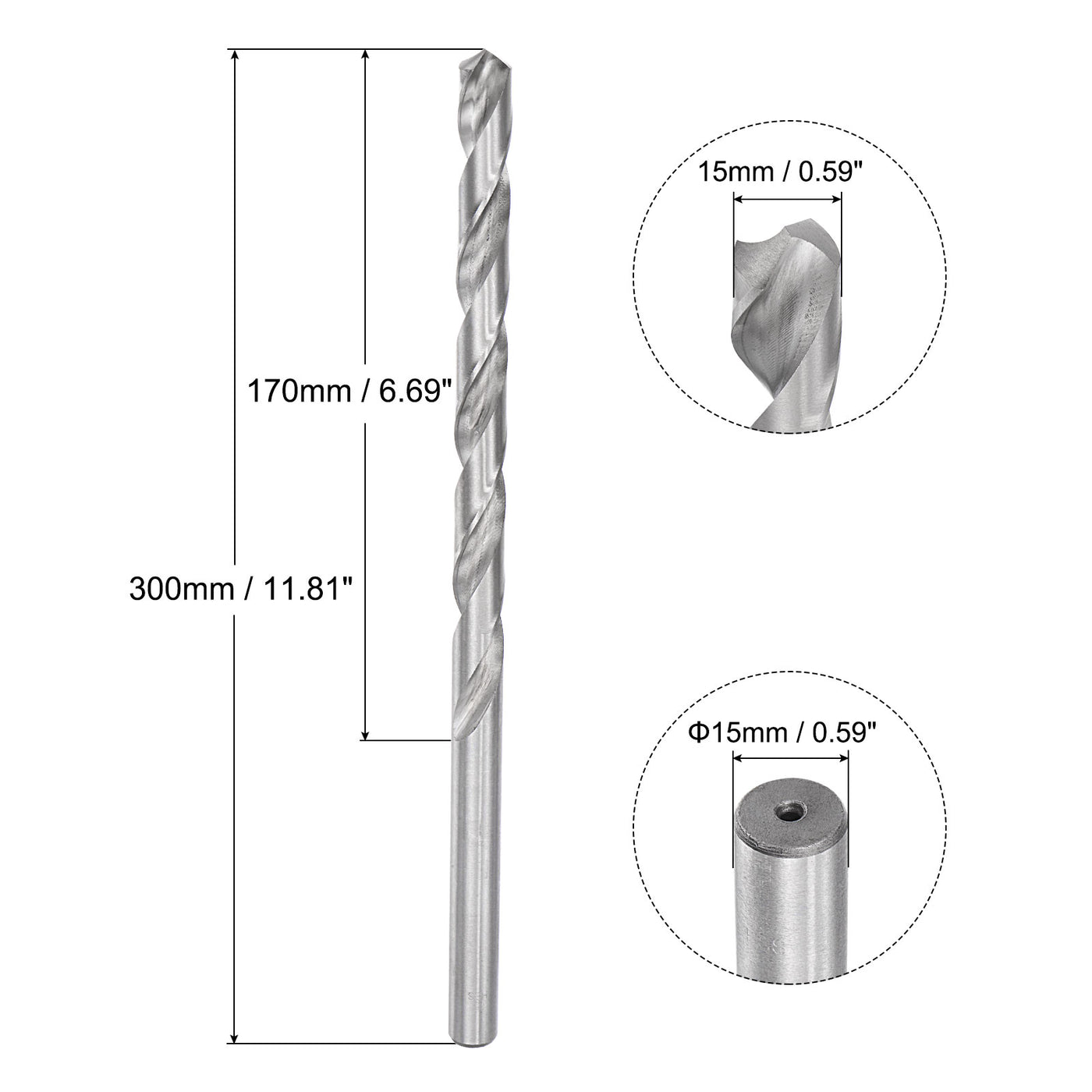 uxcell Uxcell 15mm Twist Drill Bits, High-Speed Steel Extra Long Drill Bit 300mm Length