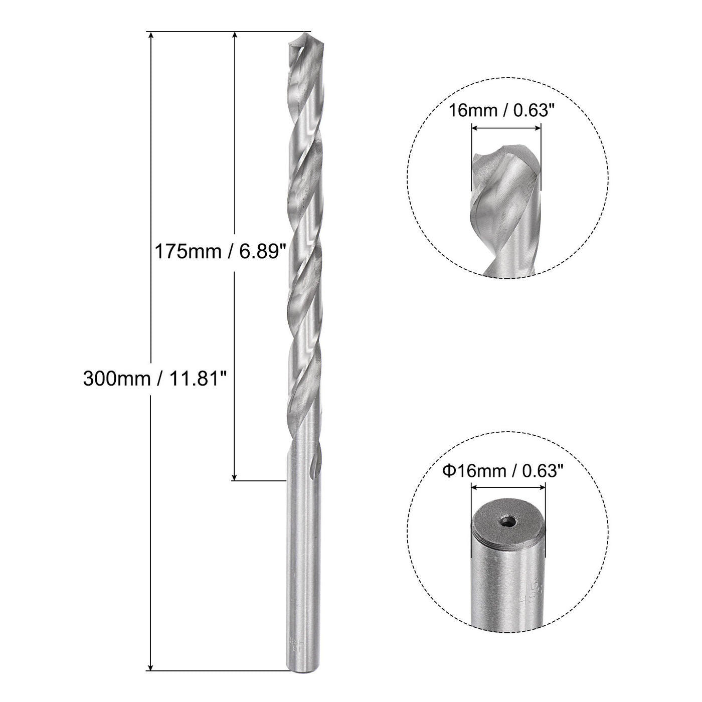 uxcell Uxcell 16mm Twist Drill Bits, High-Speed Steel Extra Long Drill Bit 300mm Length