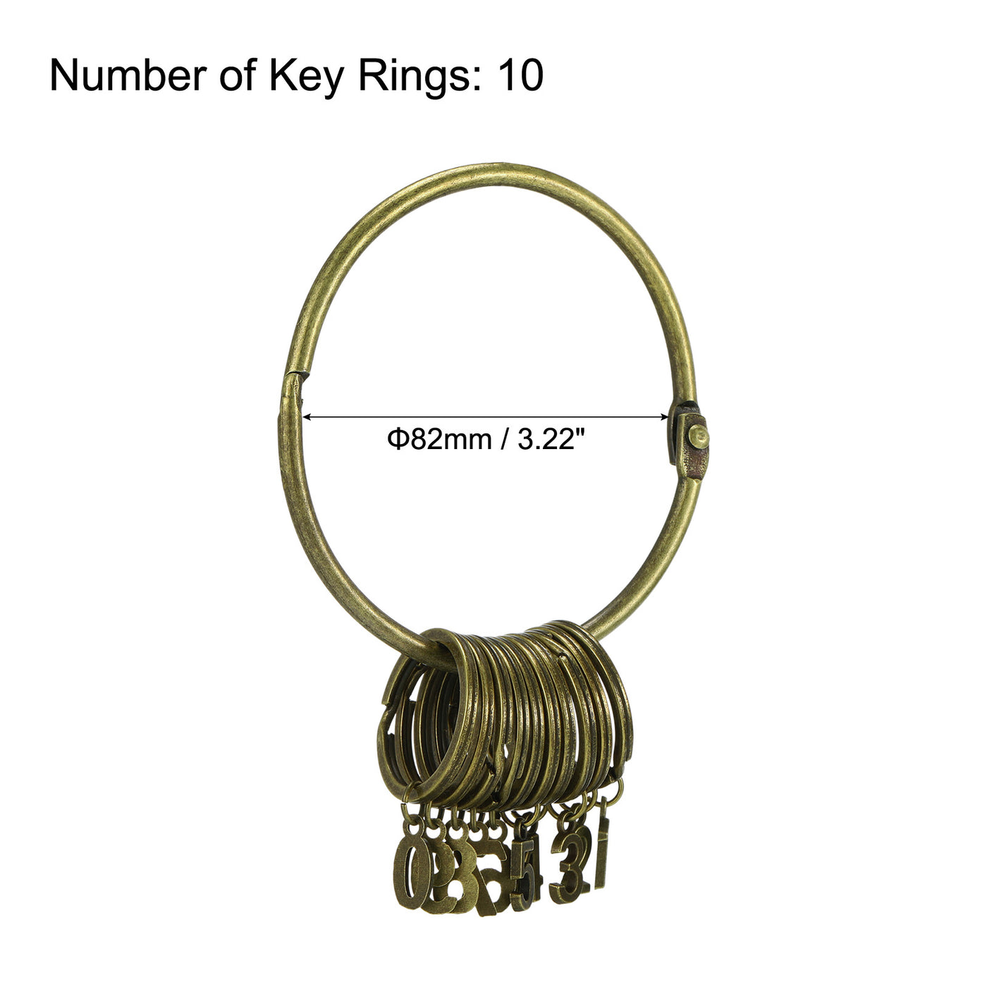 Harfington 3.2 Inch Dia Key Organizer Keychain, 2pcs Key Management Holder with 10 Digits Keys Rings for Office, Bronze