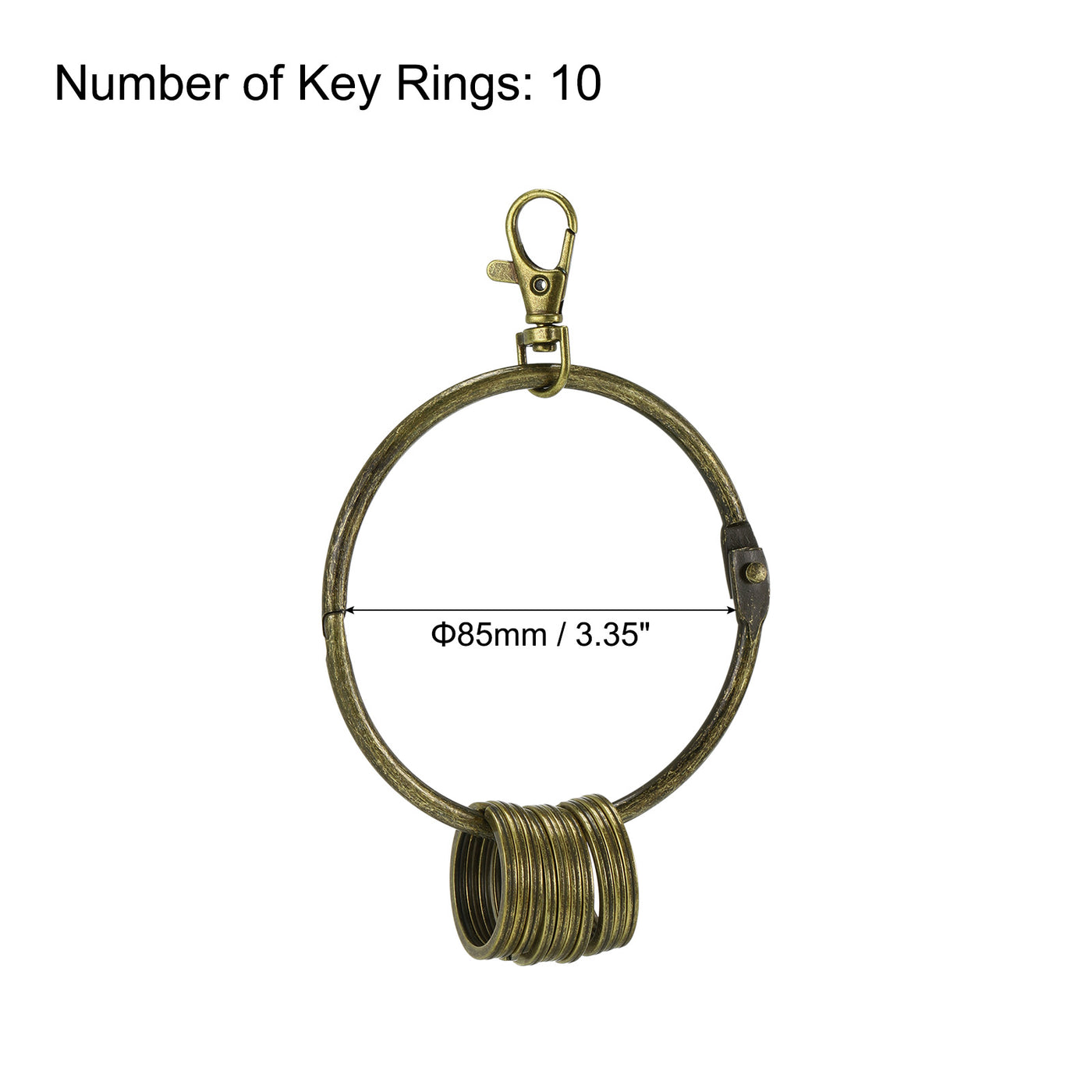 Harfington 3.4 Inch Dia Key Organizer Keychain, 1pcs Key Management Holder with 10 Keys Rings for Office, Bronze
