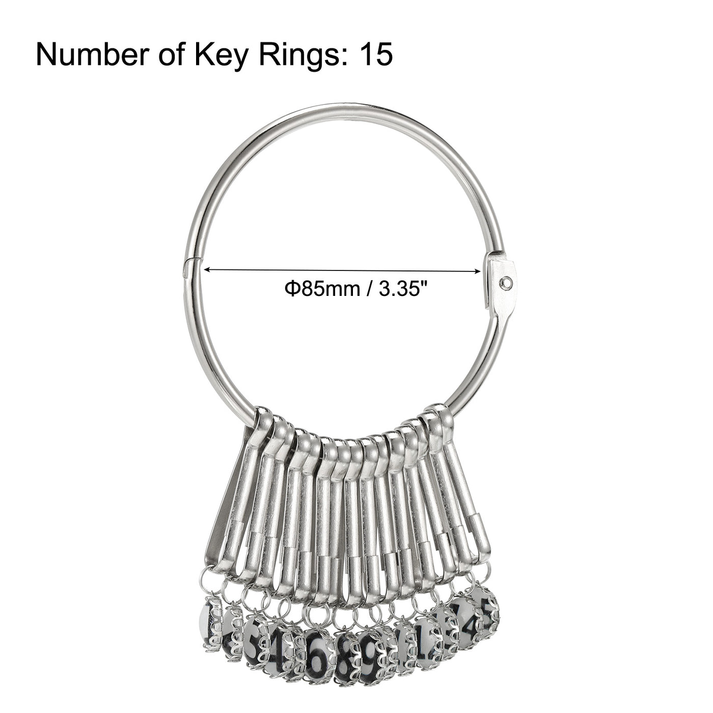 Harfington 3.4 Inch Dia Key Organizer Keychain, 1pcs Key Management Holder with 15 Digits Buckle Ring for Office, Silver