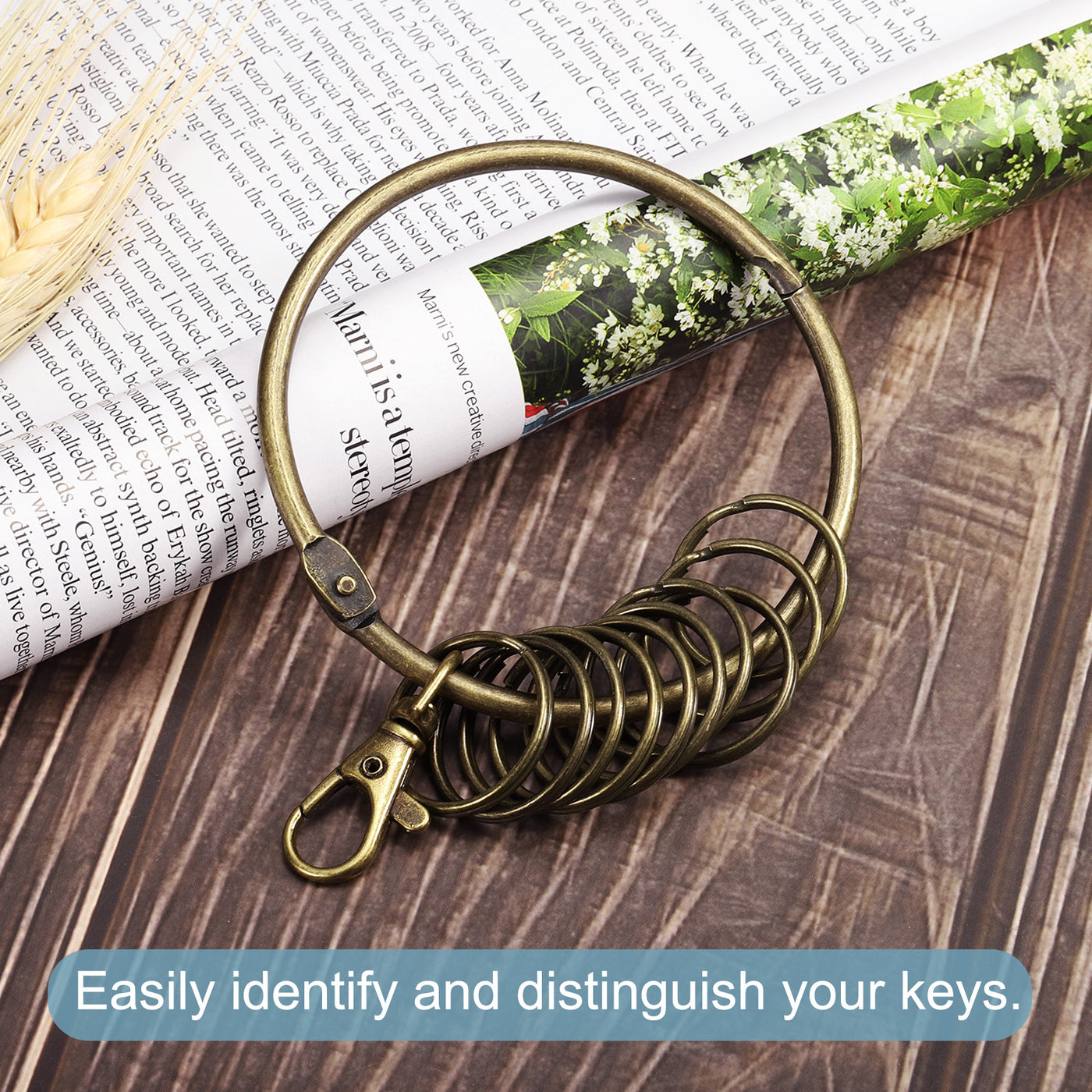 Harfington 3.2 Inch Dia Key Organizer Keychain, 2pcs Key Management Holder with 10 Keys Rings for Office, Bronze