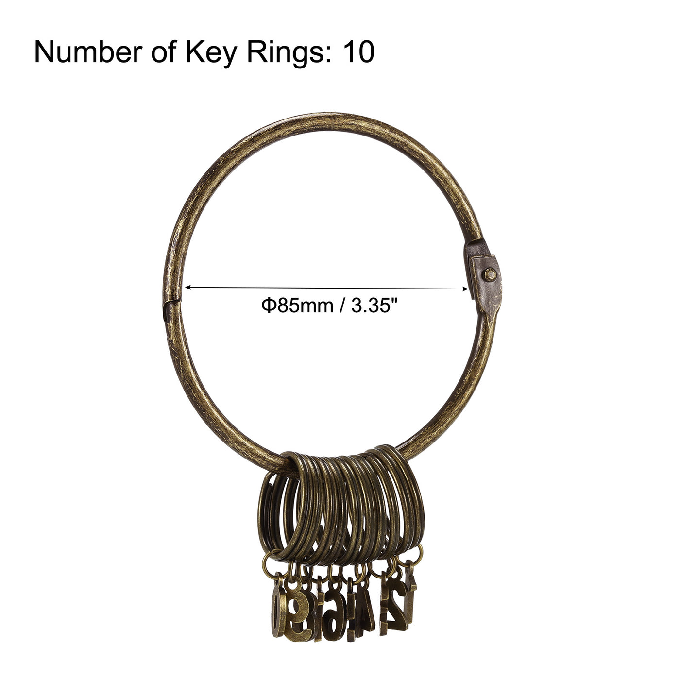 Harfington 3.4 Inch Dia Key Organizer Keychain, 1pcs Key Management Holder with 10 Digits Key Rings for Office, Bronze