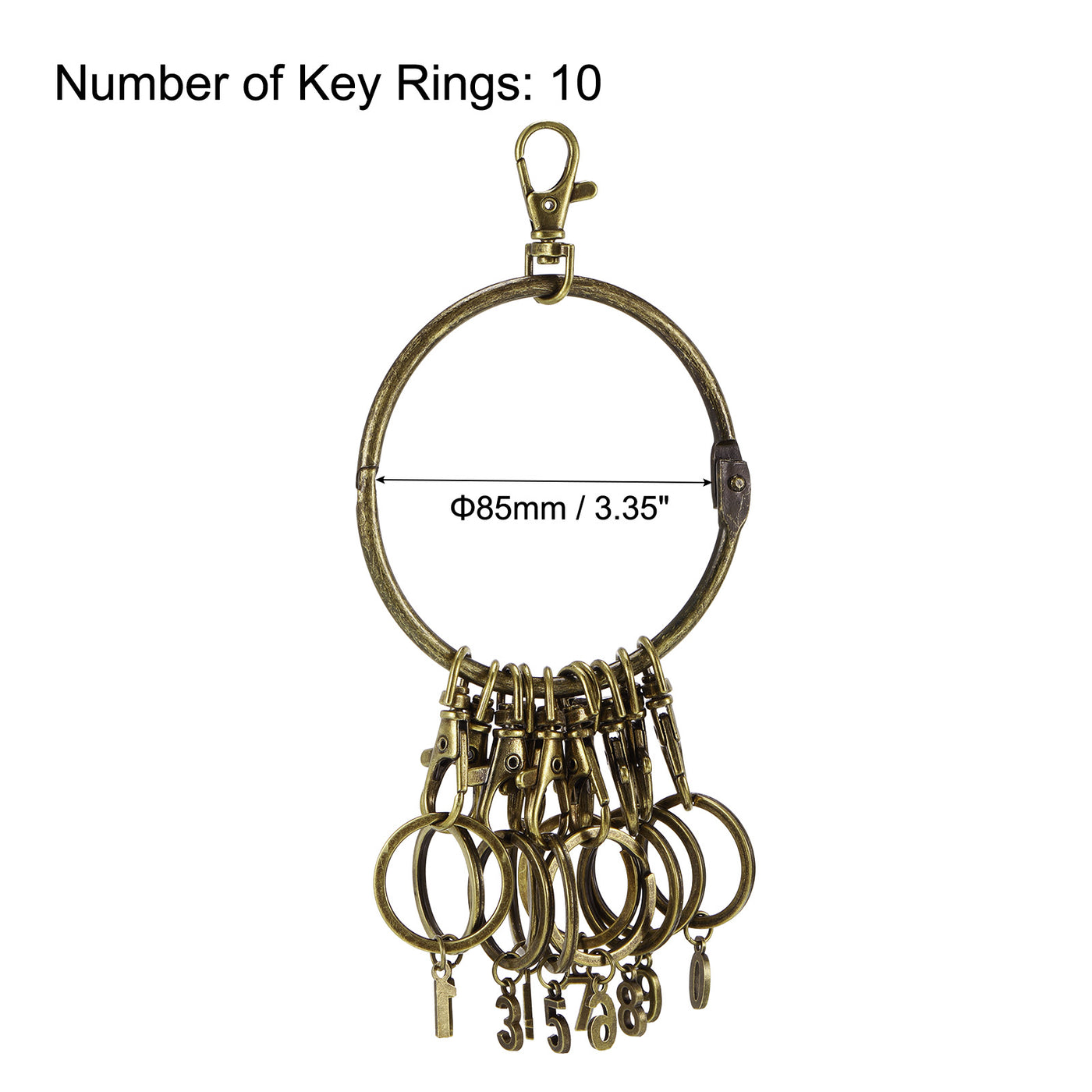 Harfington 3.4 Inch Dia Key Organizer Keychain, 1pcs Key Management Holder with 10 Digits Buckle Loop for Office, Bronze