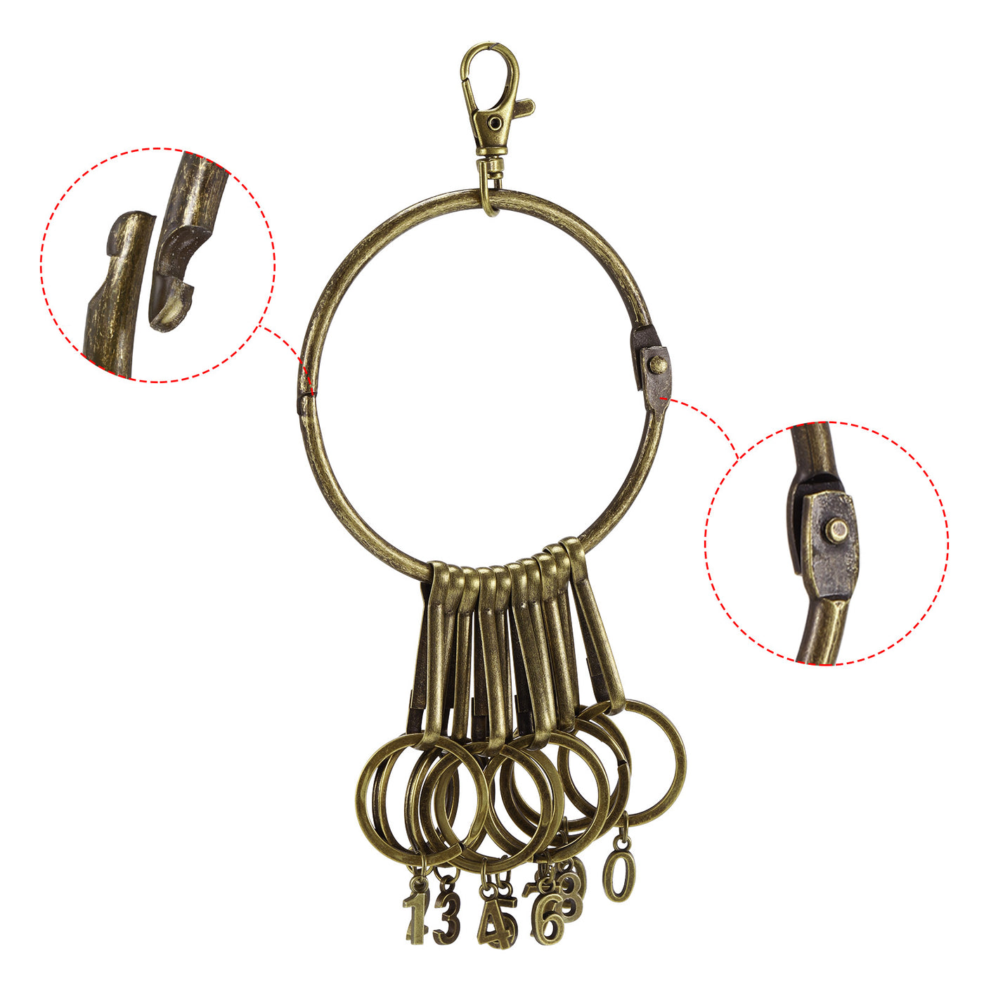 Harfington 3.4 Inch Dia Key Organizer Keychain, 1pcs Key Management Holder with 10 Digits Buckle Loops for Office, Bronze