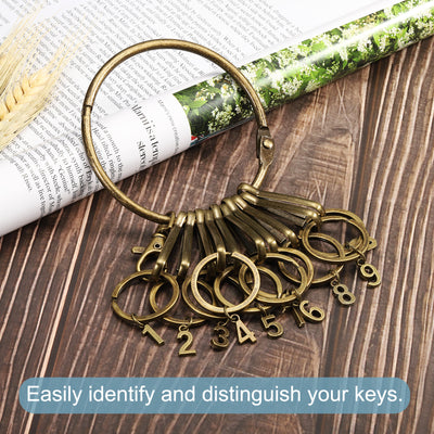 Harfington 3.4 Inch Dia Key Organizer Keychain, 1pcs Key Management Holder with 10 Digits Buckle Loops for Office, Bronze