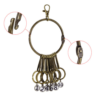Harfington 3.4 Inch Dia Key Organizer Keychain, Key Management Holder with 10 Digits Buckle Loop for Office, Bronze