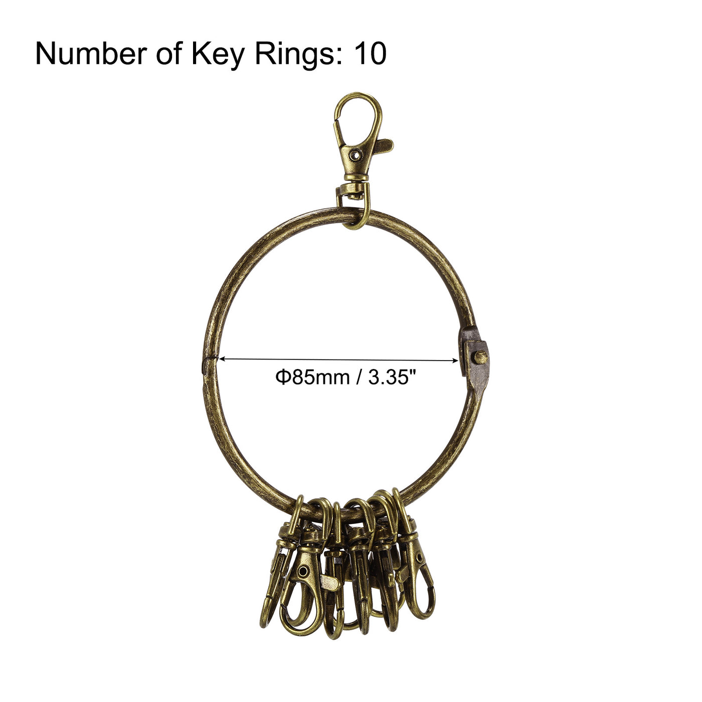 Harfington 3.4 Inch Dia Key Organizer Keychain, 1pcs Key Management Holder with 10 Buckle Ring for Office, Bronze