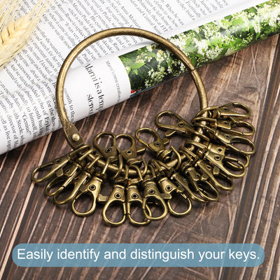 Harfington 3.4 Inch Dia Key Organizer Keychain, 1pcs Key Management Holder with 20 Buckle Ring for Office, Bronze