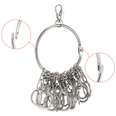 Harfington 3.4 Inch Dia Key Organizer Keychain, 1pcs Key Management Holder with 20 Buckle Loops for Office, Silver