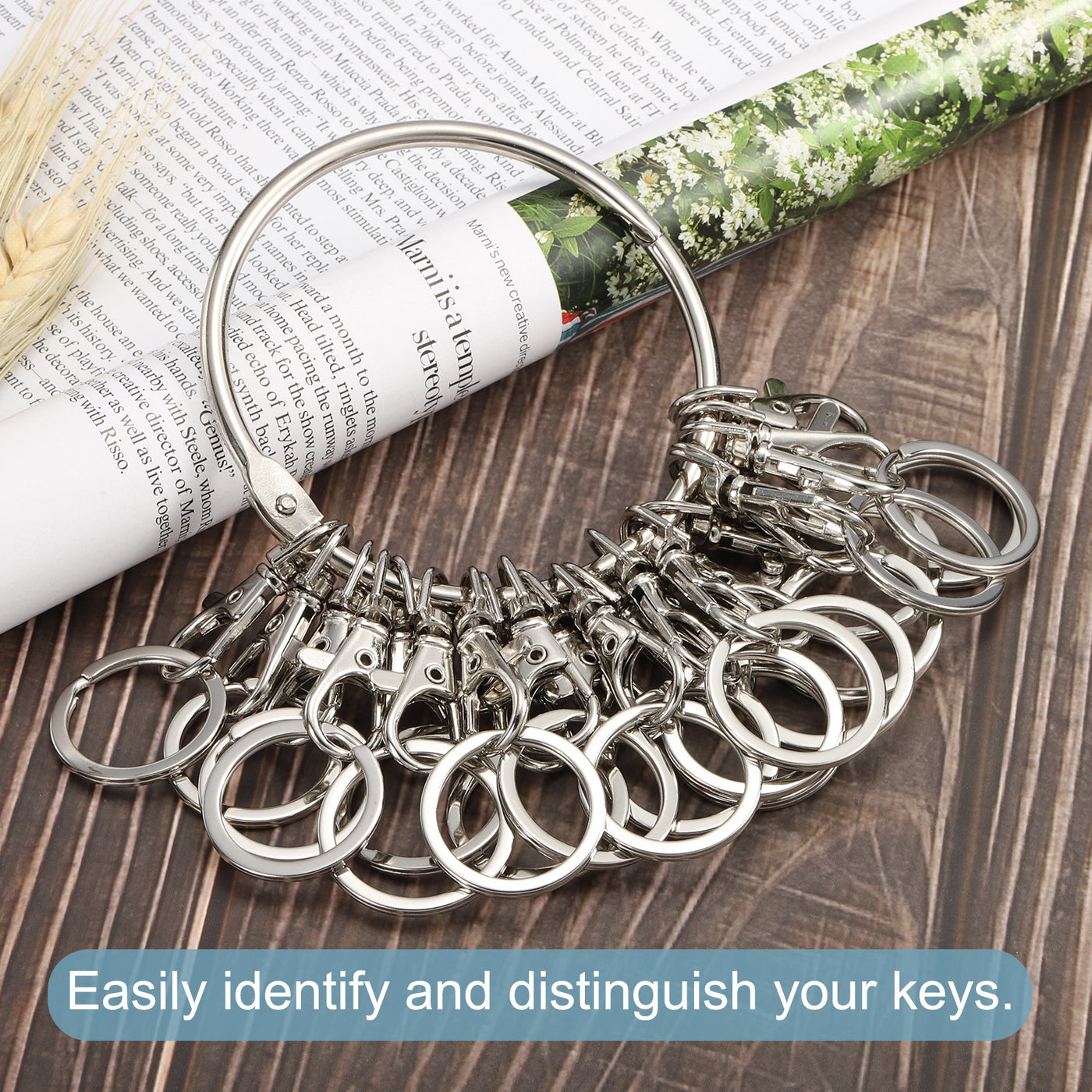 Harfington 3.4 Inch Dia Key Organizer Keychain, 1pcs Key Management Holder with 20 Buckle Loops for Office, Silver