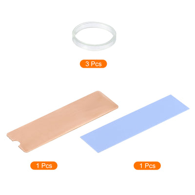 Harfington Copper Heatsink 75x22x1mm with Thermal Pad and Rubber Ring for M.2 SSD 1 Set