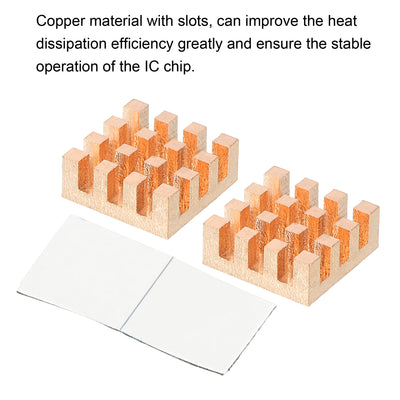Harfington Copper Heatsink 15x15x6mm with Self Adhesive for IC Chipset Cooler 2pcs