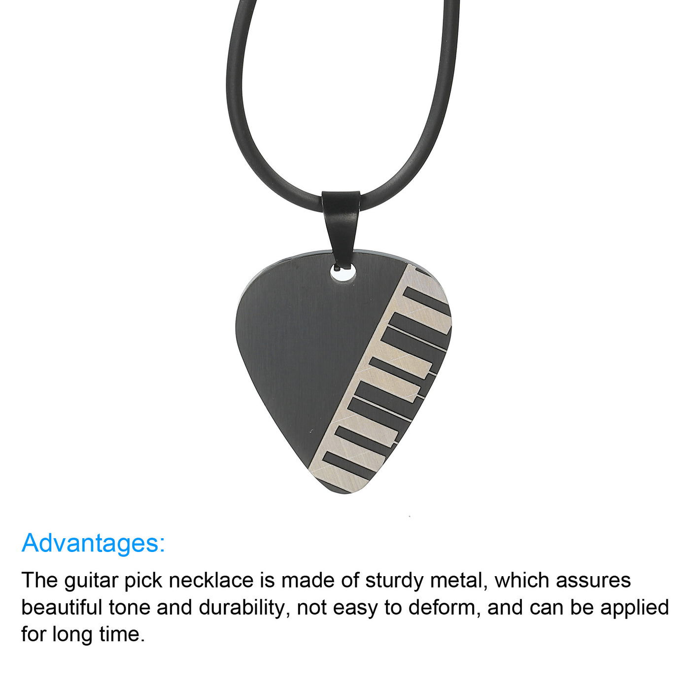 Harfington Guitar Pick Necklace Metal Black L1.35ft Engraving of Piano Keys