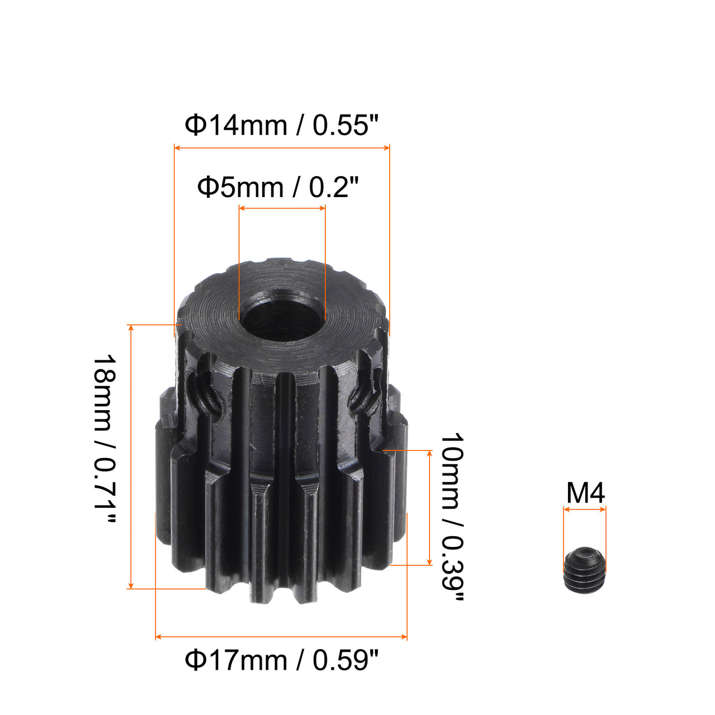 uxcell Uxcell 5mm Aperture 15T Module 1 45# Steel Spur Diff Differential Motor Pinion Gear
