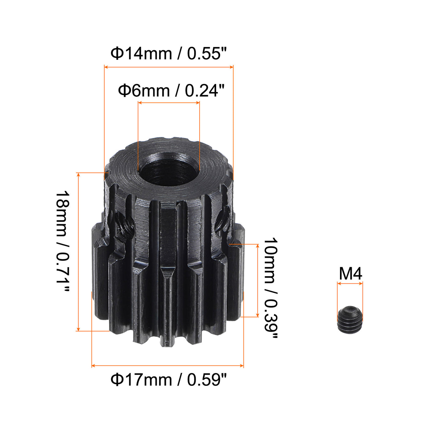 uxcell Uxcell 6mm Aperture 15T Mod 1 45# Steel Spur Diff Differential Motor Pinion Gear