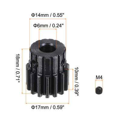 Harfington Uxcell 6mm Aperture 15T Mod 1 45# Steel Spur Diff Differential Motor Pinion Gear