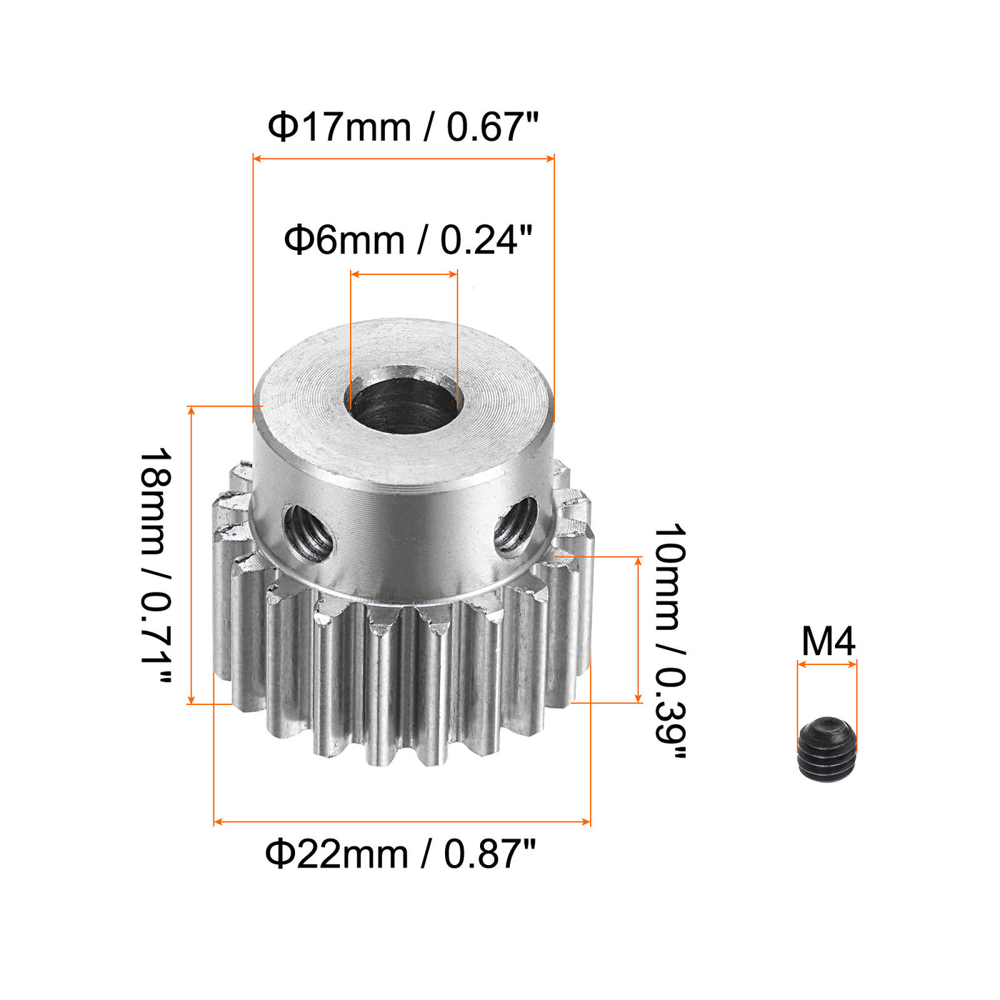 uxcell Uxcell 6mm Aperture 20T Mod 1 Stainless Steel Spur Diff Differential Motor Pinion Gear