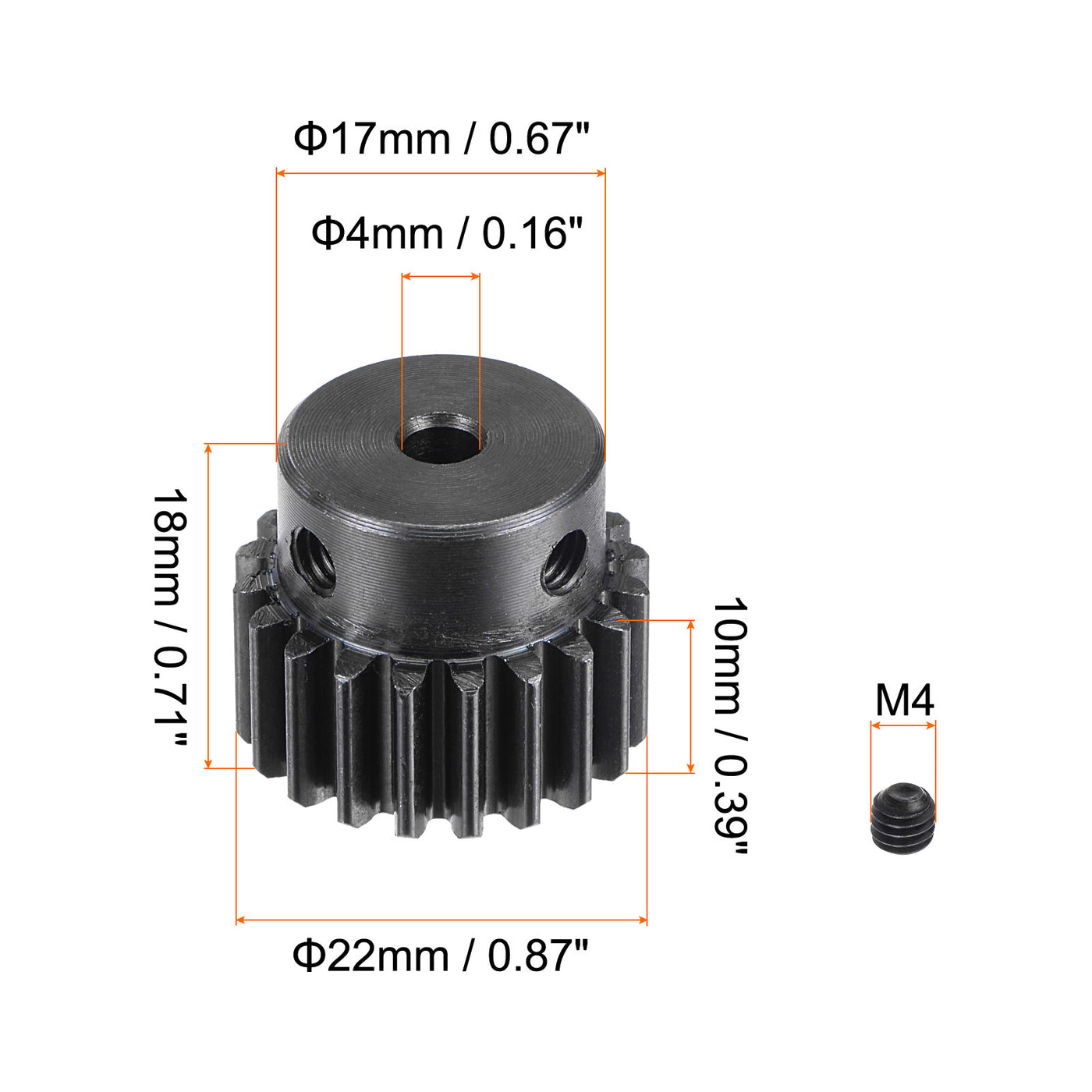 uxcell Uxcell 4mm Aperture 20T Mod 1 45# Steel Spur Diff Differential Motor Pinion Gear