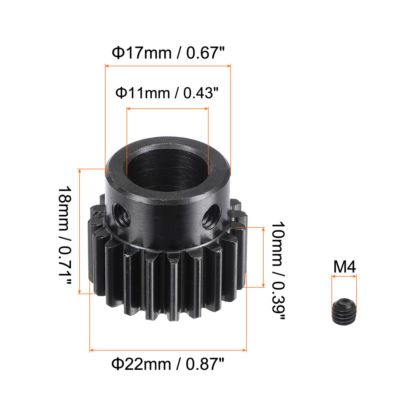 uxcell Uxcell 11mm Aperture 20T Mod 1 45# Steel Spur Diff Differential Motor Pinion Gear