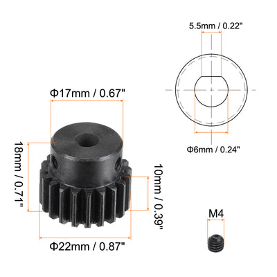 Harfington Uxcell 6x5.5mm Aperture 20T Mod 1 45# Steel Spur Diff Differential Motor Pinion Gear