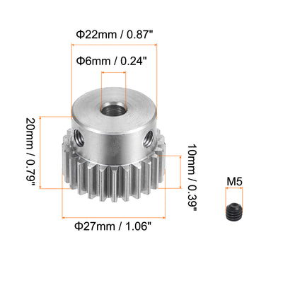 Harfington Uxcell 6mm Aperture 25T Mod 1 Stainless Steel Spur Diff Differential Motor Pinion Gear