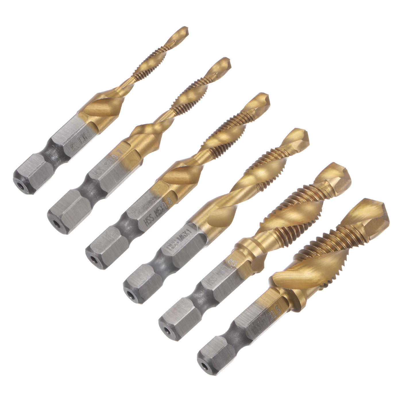 Uxcell Uxcell M3 M4 M5 M6 M8 M10 Titanium Coated High Speed Steel Combination Drill Tap Bit