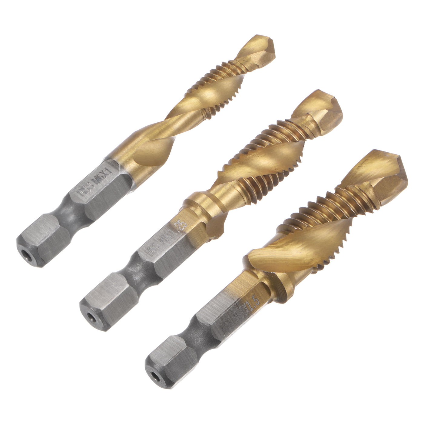 uxcell Uxcell M6 M8 M10 Titanium Coated High Speed Steel Combination Drill Tap Bit Set 3pcs