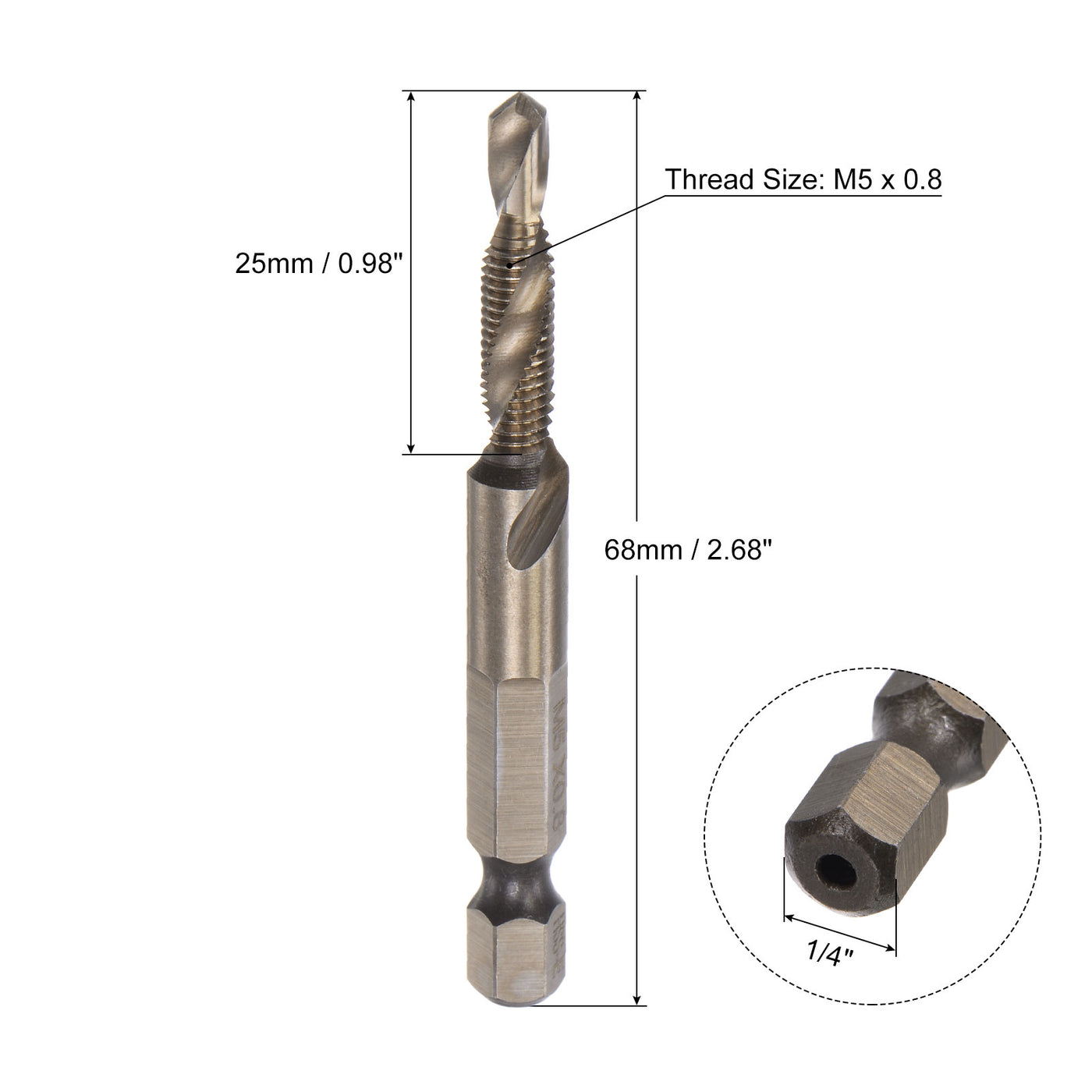 Uxcell Uxcell M10 x 1.5 Titanium Coated High Speed Steel 6542 Combination Drill Tap Bit
