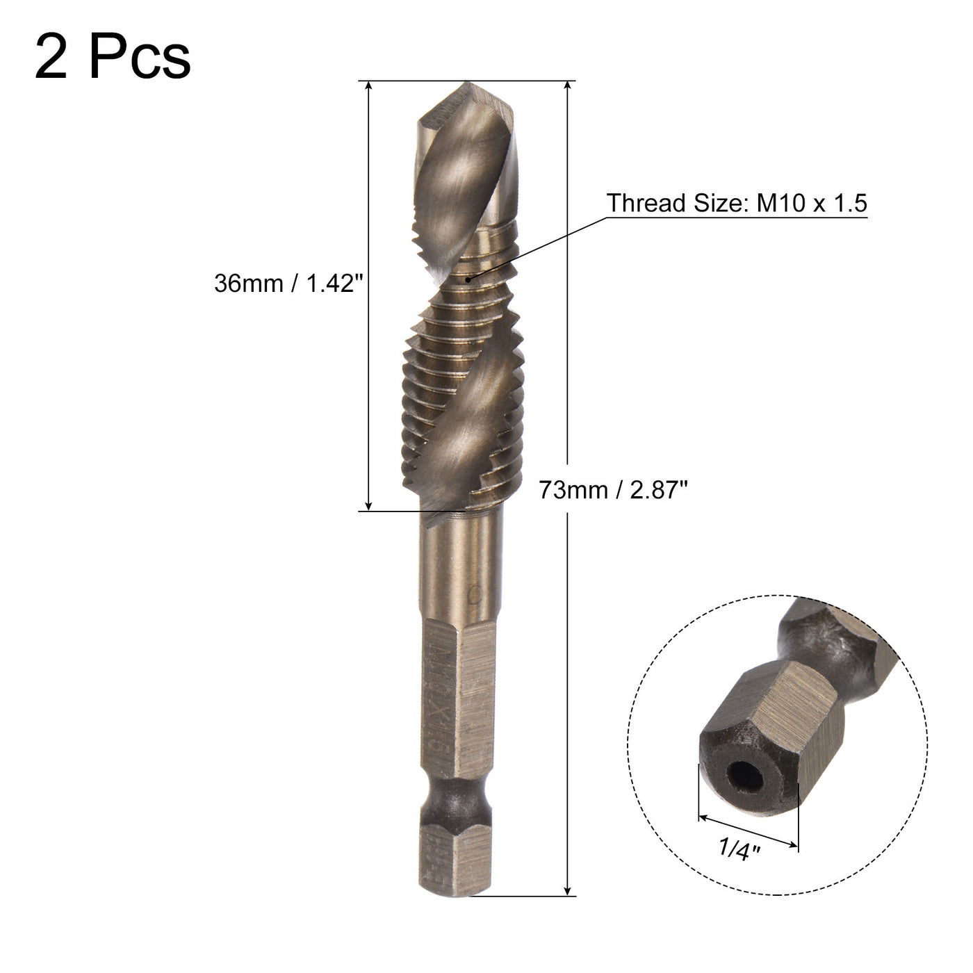 Uxcell Uxcell M10 x 1.5 Titanium Coated High Speed Steel 6542 Combination Drill Tap Bit 2pcs
