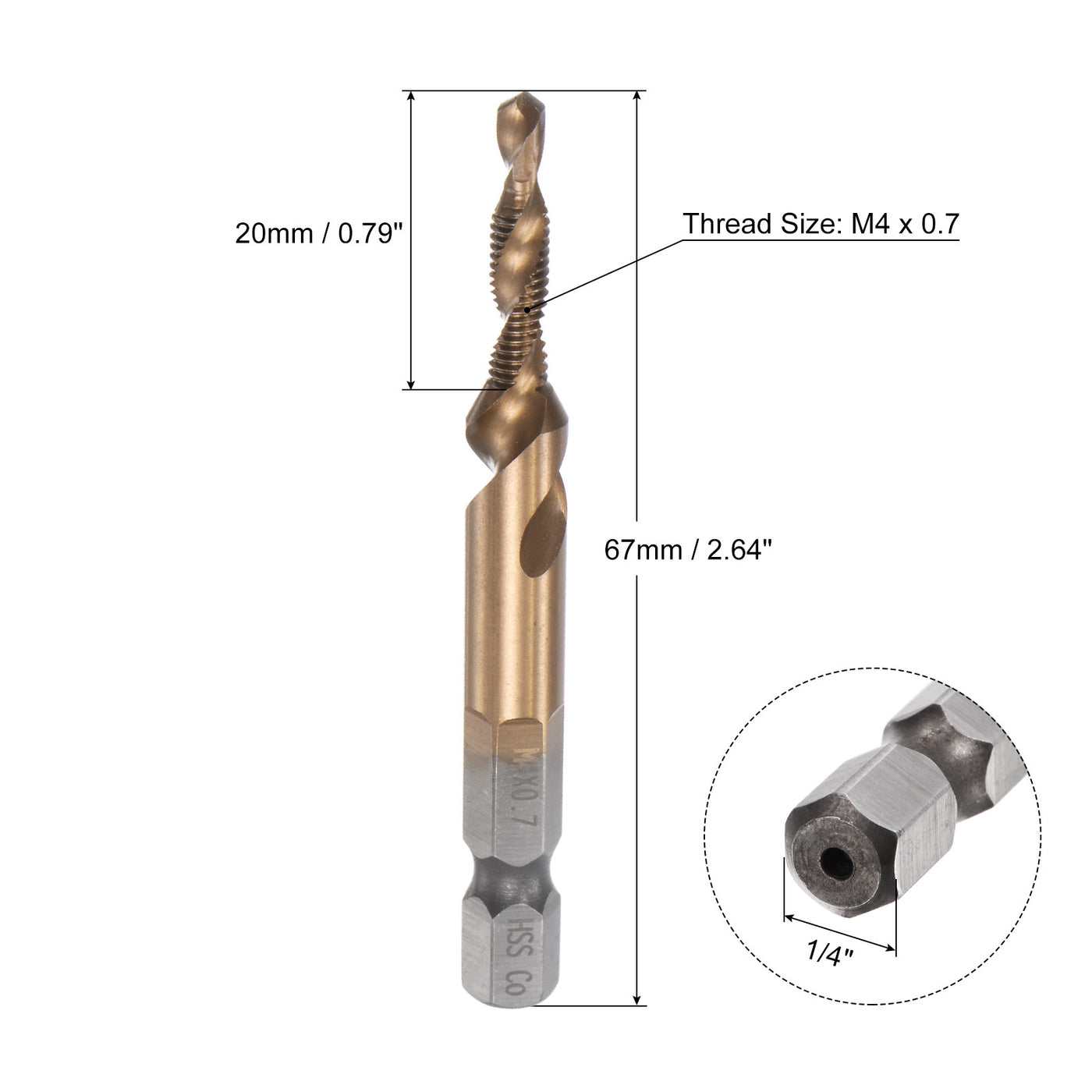 Uxcell Uxcell 1/4" Shank M10 x 1.5 M35 Cobalt High Speed Steel Combination Drill Tap Bit