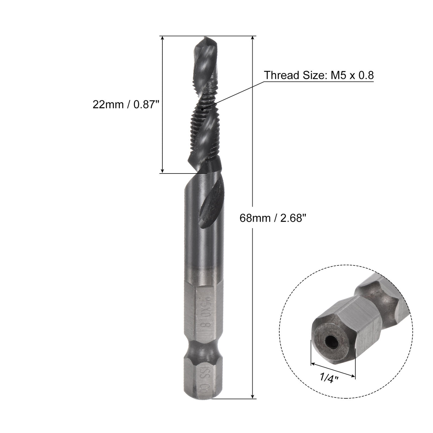 Uxcell Uxcell M3x0.5 TiAlN Coated M35 Cobalt High Speed Steel Combination Drill Tap Bit