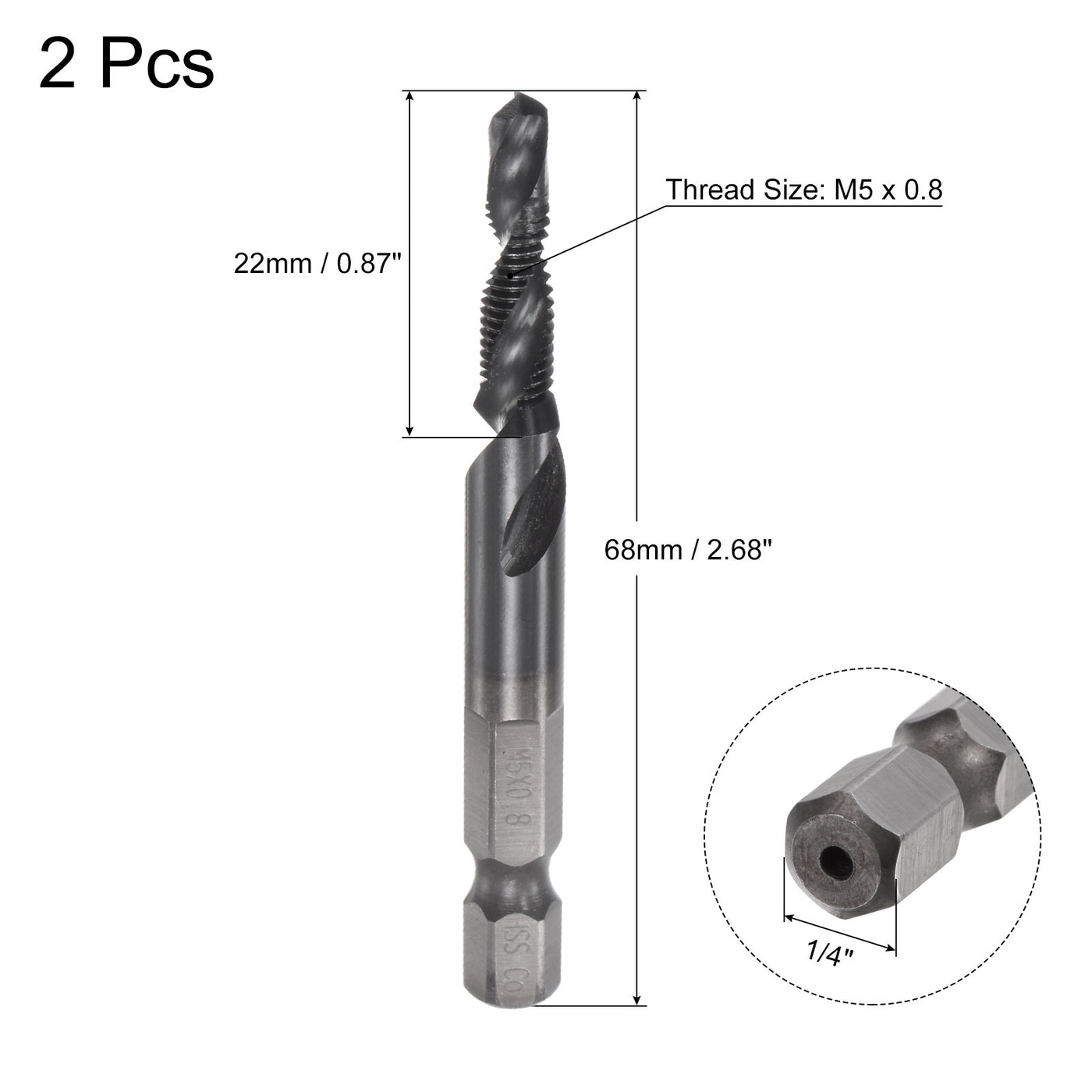 Uxcell Uxcell M10x1.5 TiAlN Coated M35 Cobalt High Speed Steel Combination Drill Tap Bit 2pcs