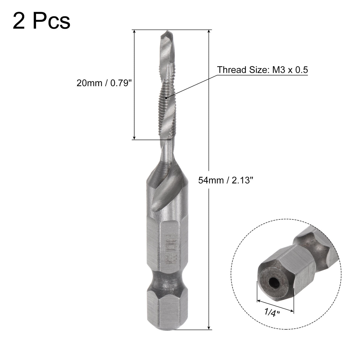 Uxcell Uxcell 1/4" Shank M5x0.8 Uncoated High Speed Steel 4341 Combination Drill Tap Bit 2pcs