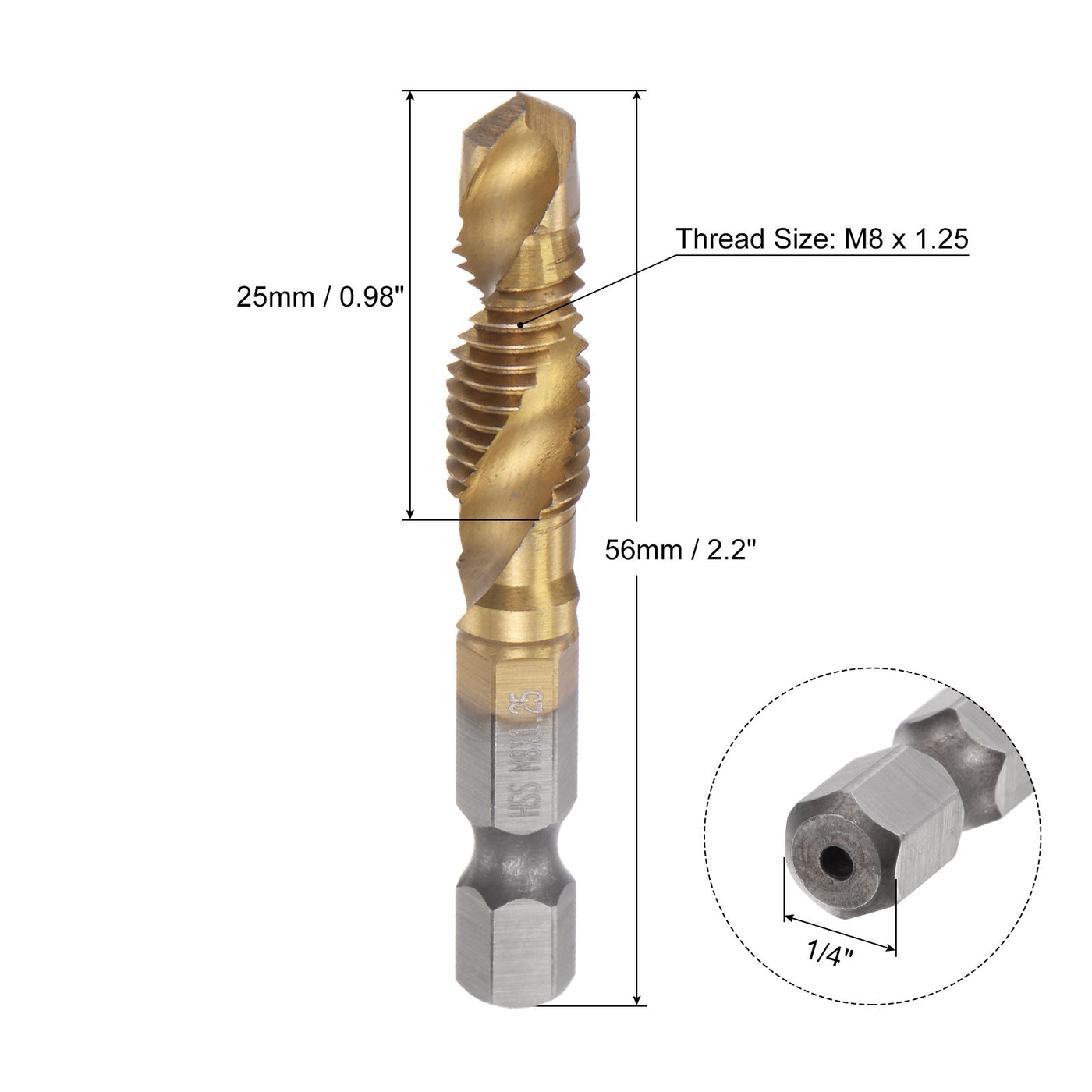 Uxcell Uxcell M10 x 1.5 Titanium Coated High Speed Steel 4341 Combination Drill Tap Bit