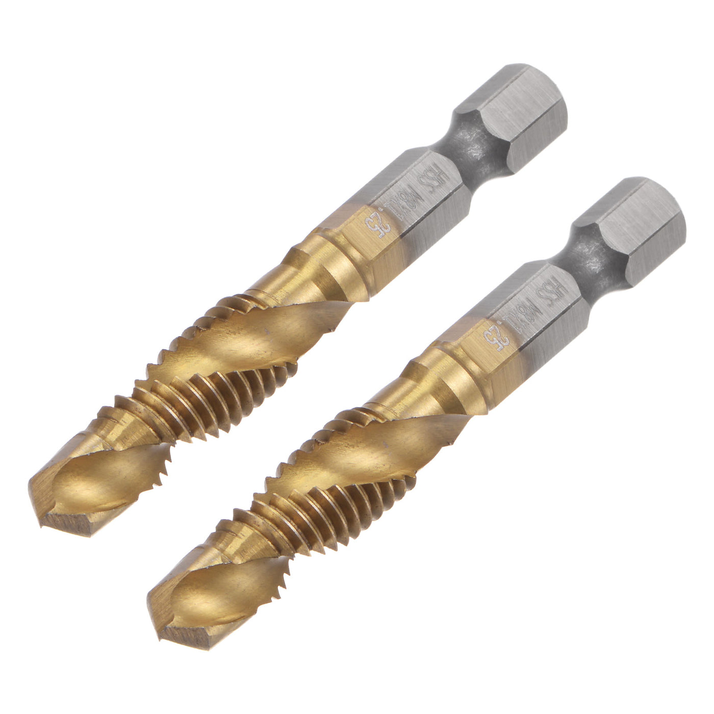Uxcell Uxcell M8 x 1.25 Titanium Coated High Speed Steel 4341 Combination Drill Tap Bit 2pcs