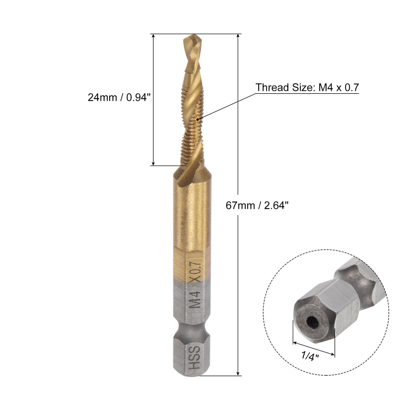 Uxcell Uxcell M5x0.8 Titanium Coated High Speed Steel Combination Drill and Tap Bit Long