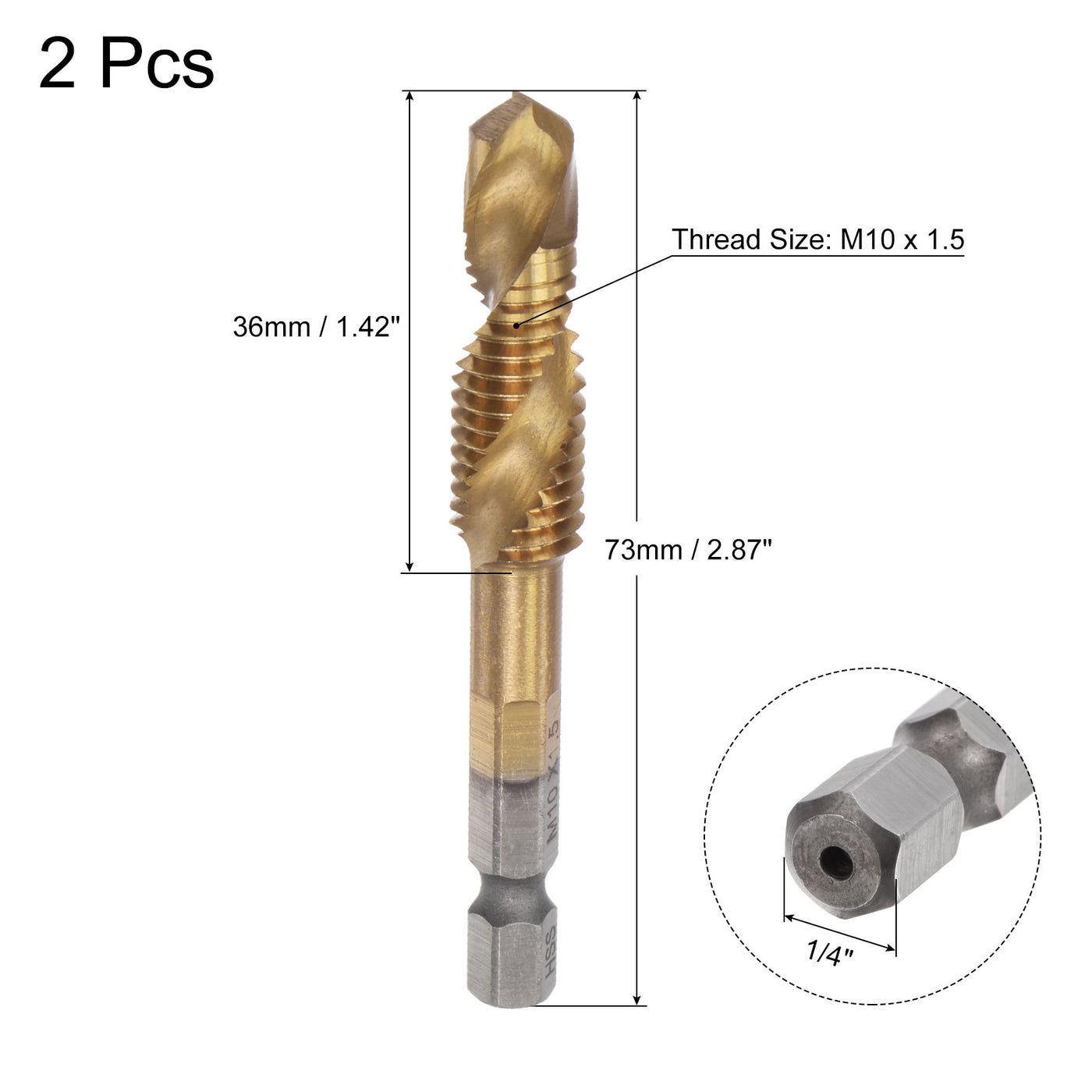 Uxcell Uxcell M5x0.8 Titanium Coated High Speed Steel Combination Drill and Tap Bit Long 2pcs