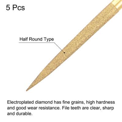 Harfington Uxcell 5mm x 180mm Titanium Coated Half Round Diamond Needle Files with TPU Handle 5pcs