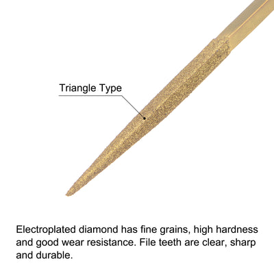 Harfington Uxcell 4mm x 160mm Titanium Coated Triangle Diamond Needle Files with TPU Handle