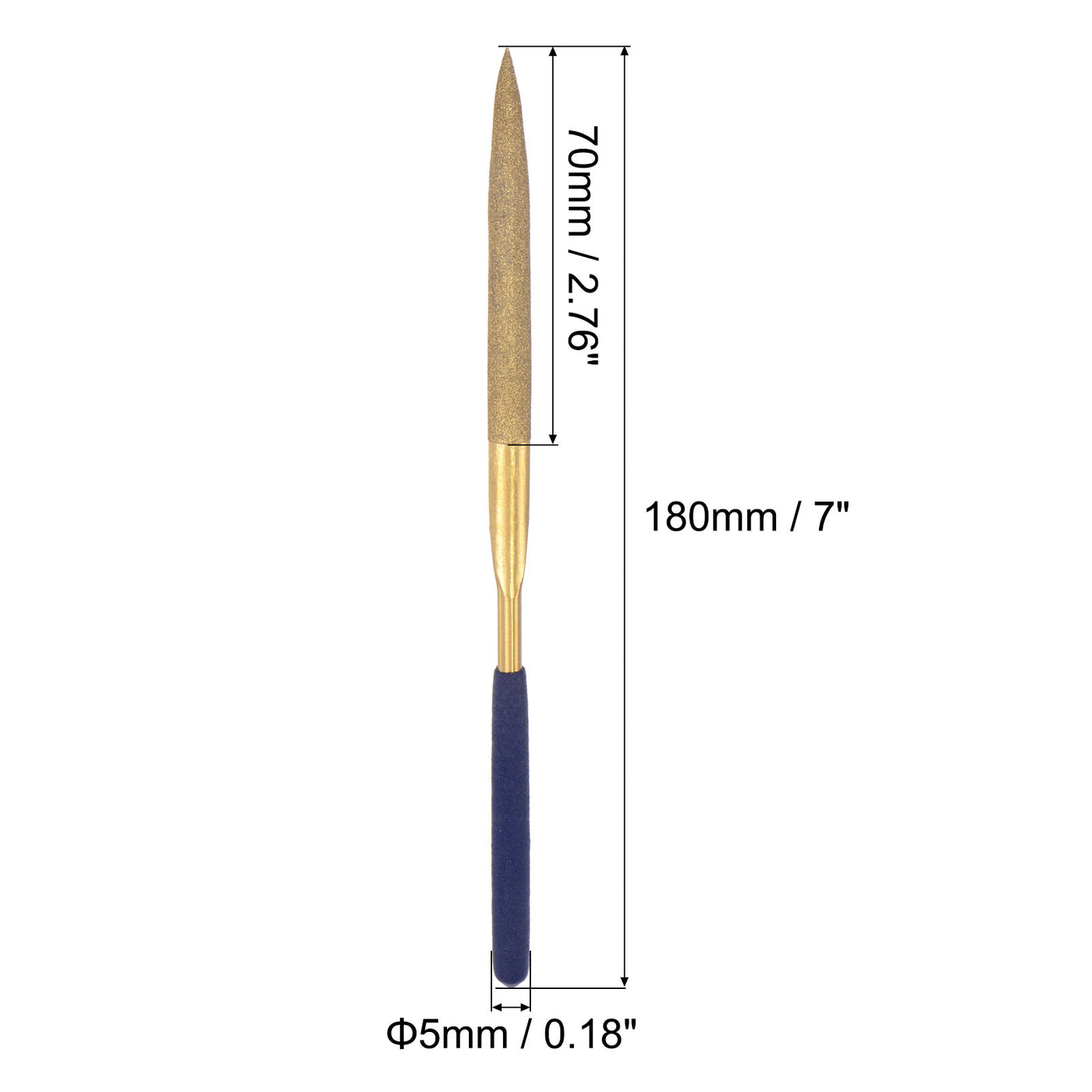 uxcell Uxcell 5mm x 180mm Titanium Coated Half Round Diamond Needle Files with TPU Handle