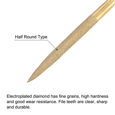 Harfington Uxcell 5mm x 180mm Titanium Coated Half Round Diamond Needle Files with TPU Handle