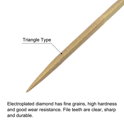 Harfington Uxcell 5mm x 180mm Titanium Coated Triangle Diamond Needle Files with TPU Handle