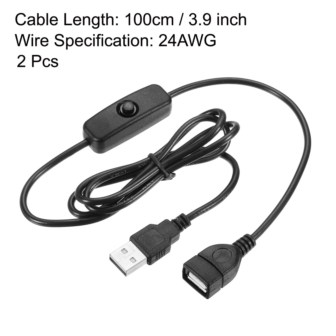 Harfington USB Male to Female Extension Cord 100cm with 501 Switch Black 2Pcs