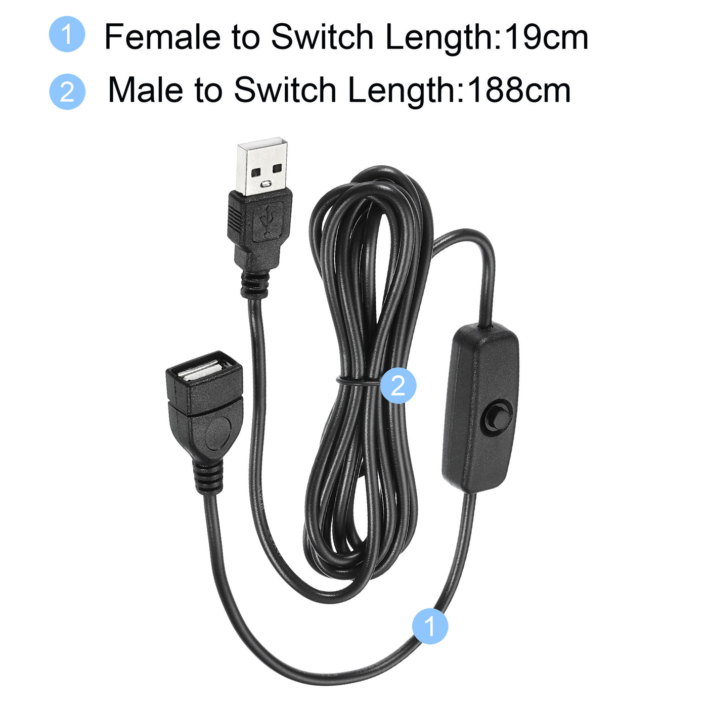 Harfington USB Male to Female Extension Cord 200cm with 501 Switch Black