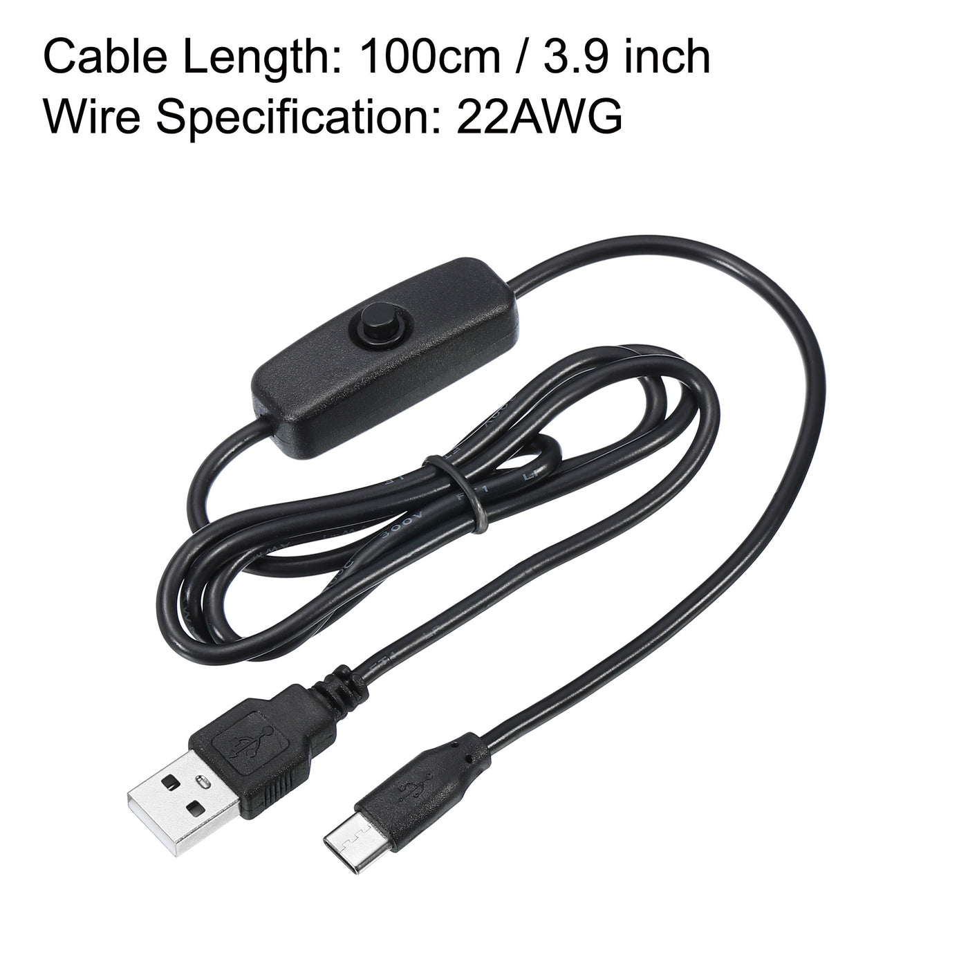 Harfington USB Male to USB Type C Male Power Cable 100cm with 501 Switch Black 3Pcs