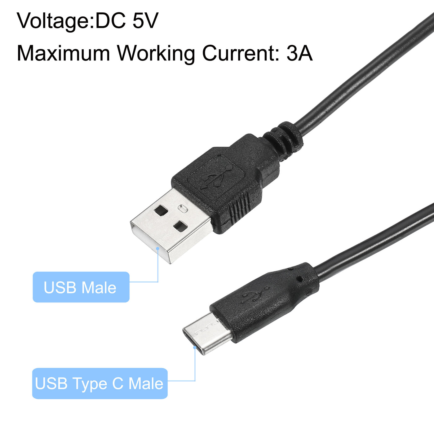 Harfington USB Male to USB Type C Male Power Cable 100cm with 501 Switch Black 3Pcs