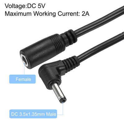 Harfington DC 3.5x1.35mm Male to Female Plug Power Extension Cable L Shape 20cm Black