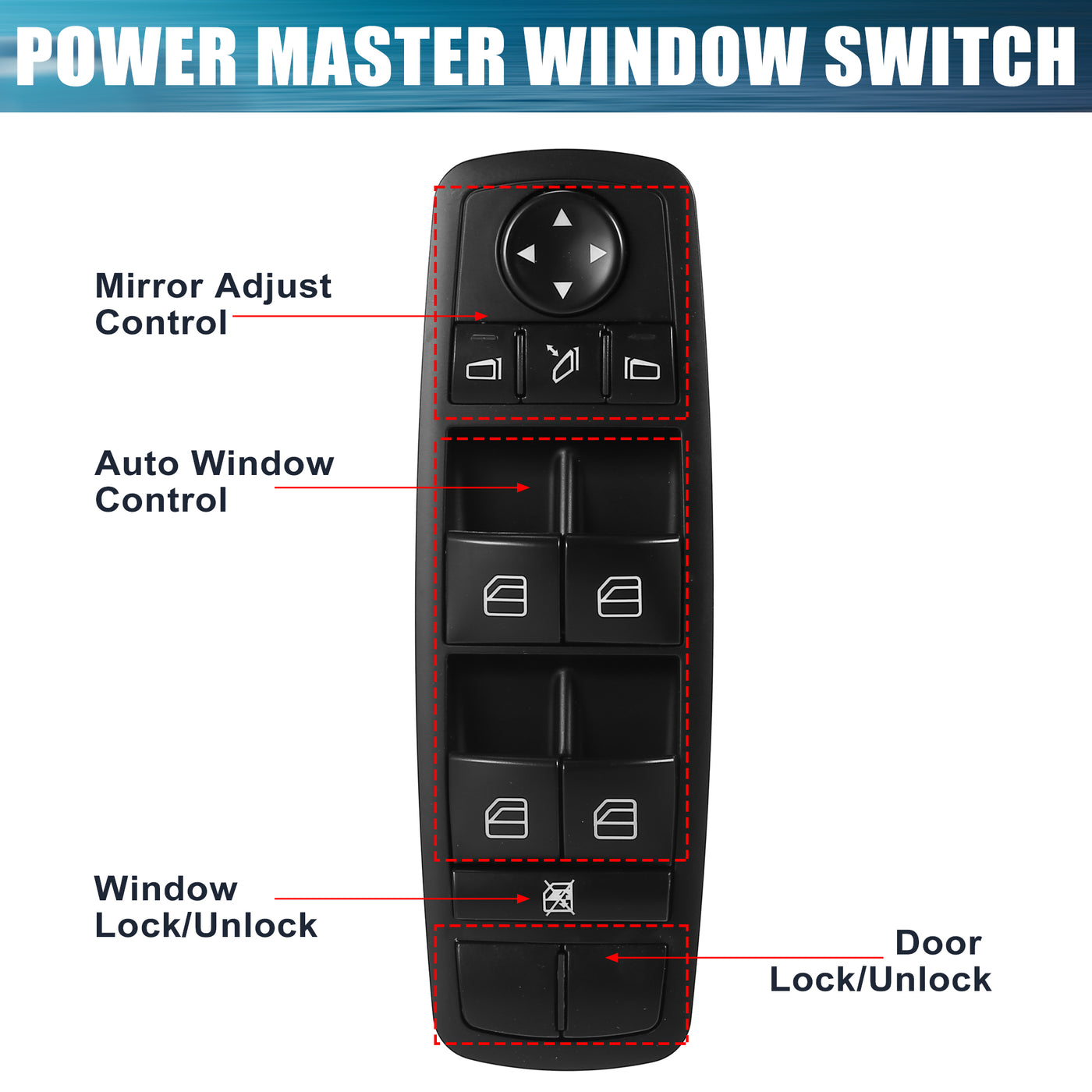 X AUTOHAUX Power Window Switch Driver Side Power Window Master Control Switch A2518300290 Replacement for Mercedes-Benz GL550 2008-2012