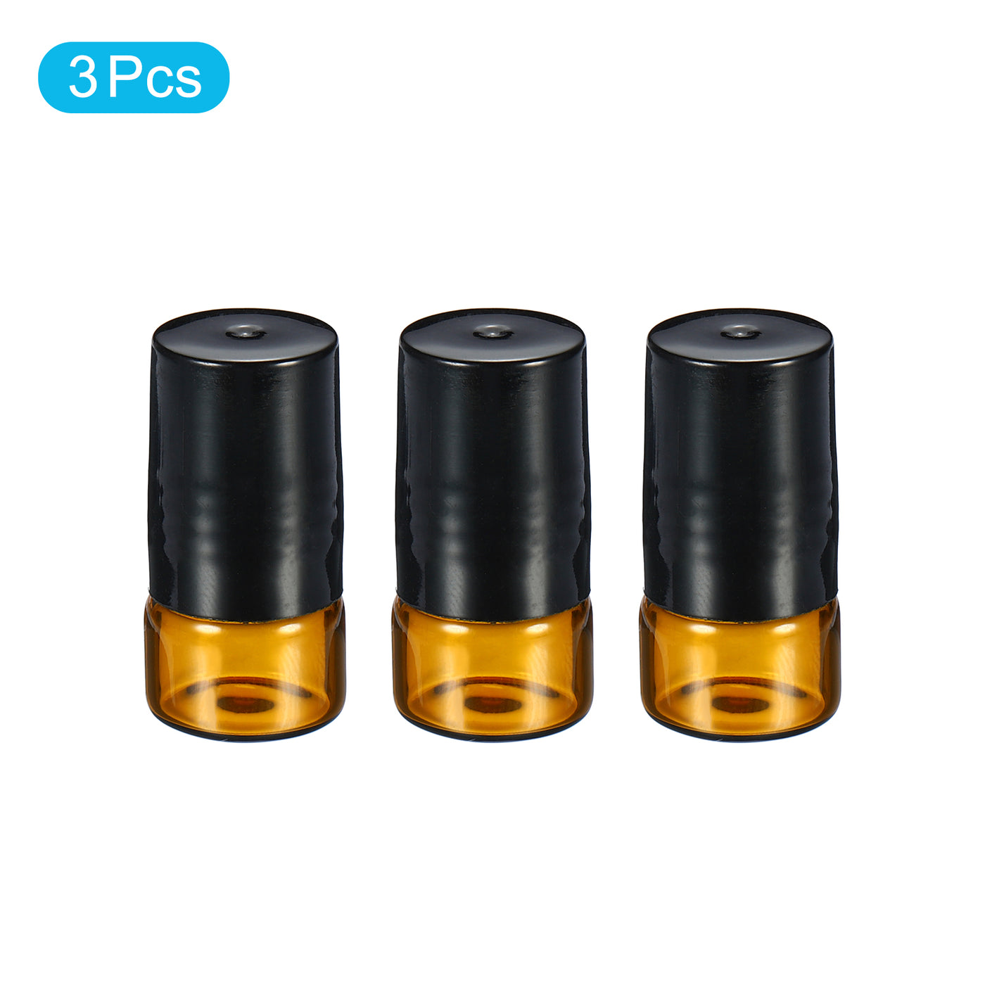 Harfington 1mL Roller Bottles, 3 Pack Amber Glass Essential Oil Roller Ball Black Caps Refillable Sample Containers, Brown